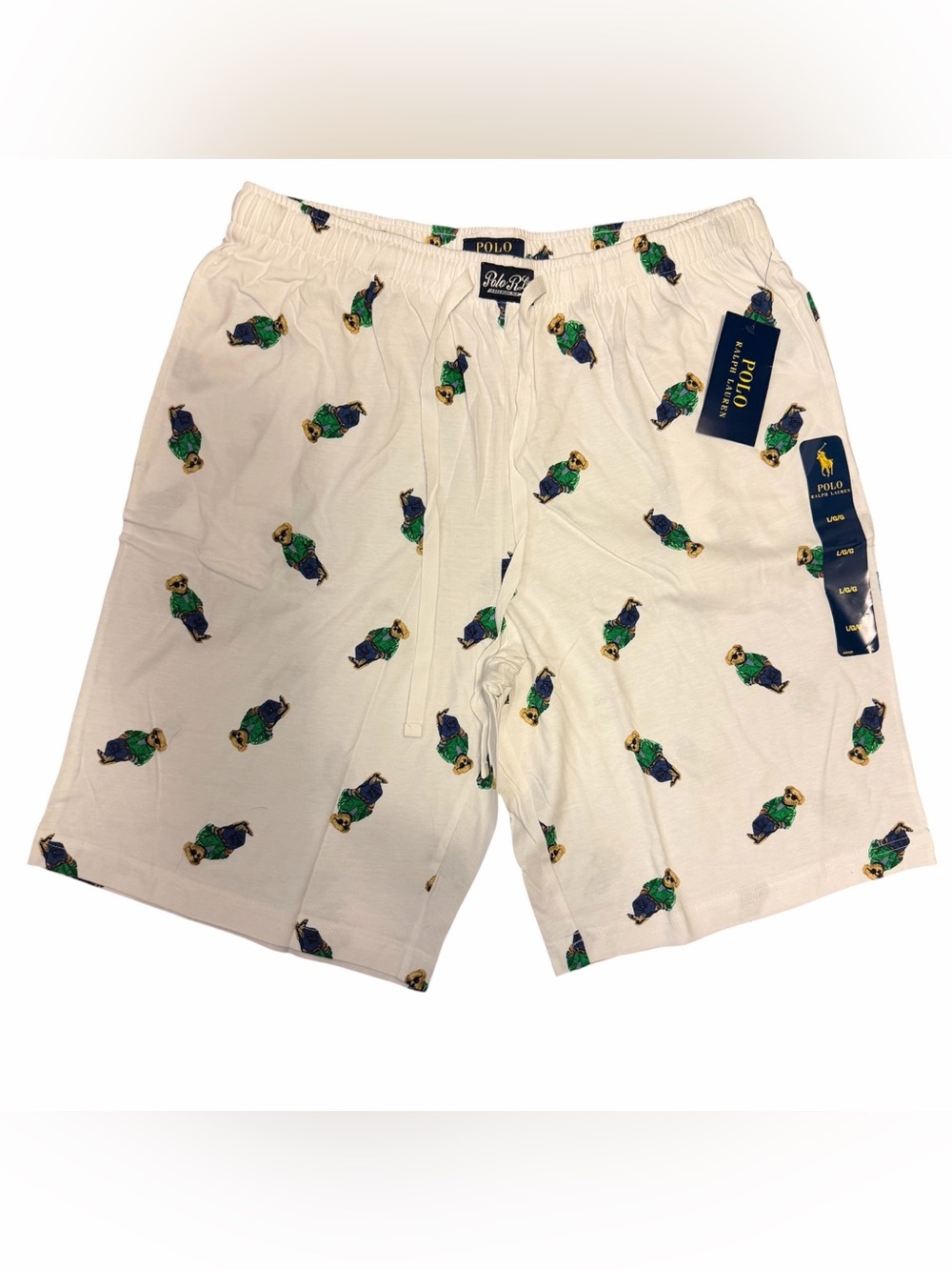 Polo Ralph Lauren Mens White Polo Bear Print Sleep/Lounge Shorts- Large NWT
